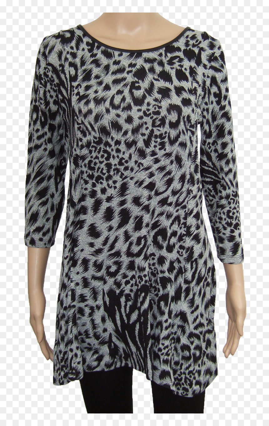 Animal Print 3/4 Sleeve Longline Top With Pu Trim - Pattern, HD Png Download - animal print png