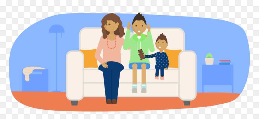 Mother And Younger Sibling Comforting A Sad Teenager - Cartoon, HD Png Download - sad child png