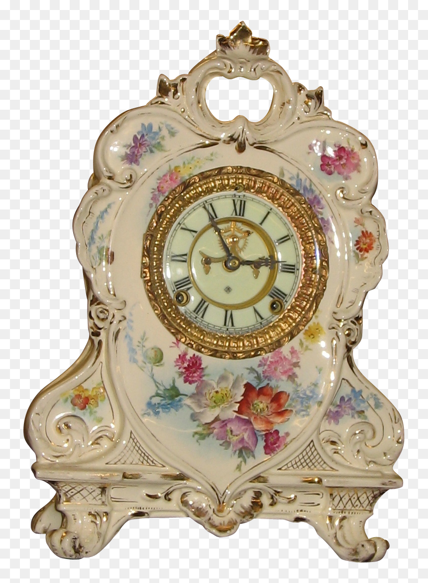Ansonia Royal Bonn Porcelain Case China Clock Antique - Ansonia Royal Bonn Porcelain Case Clock, HD Png Download - clock image png