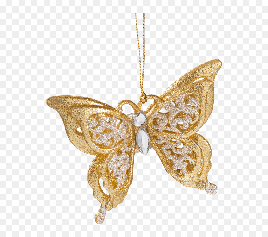 Butterfly With Clip, Gold - Pendant, HD Png Download - gold butterfly png