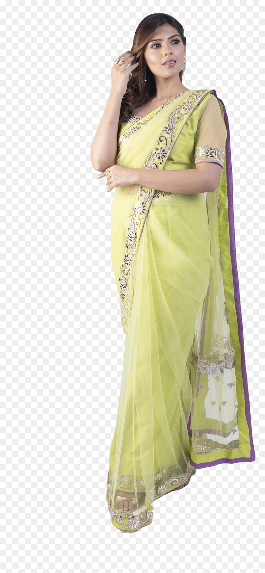 Light Lemon Green Saree, HD Png Download - sarees png images
