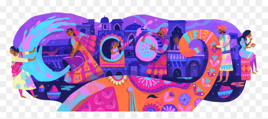 Holi Google Doodle 2019, HD Png Download - holi png