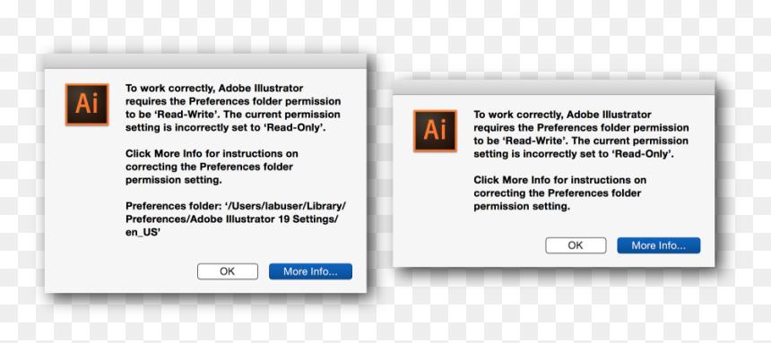 Preferences Folder Read-only Error - Adobe Illustrator, HD Png Download - error message png