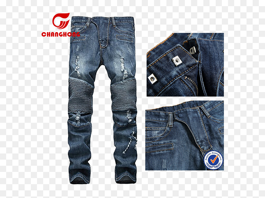 Biker Jeans Free Png Image - Dark Blue Distressed Jeans, Transparent Png - jeans button png