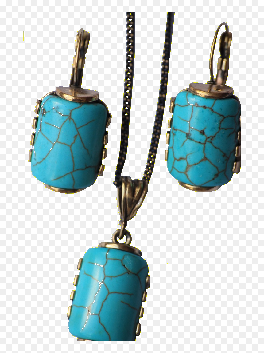 Earring And Neckless Bronze Set With Turquoise - Locket, HD Png Download - neckless png