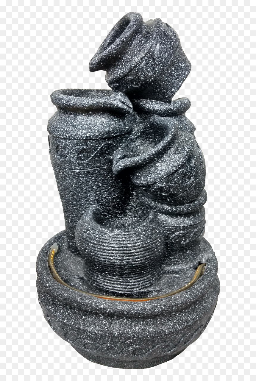 Small Matki Water Fountain For Home Decor (black Stone) - Stone Carving, HD Png Download - krishna matki png