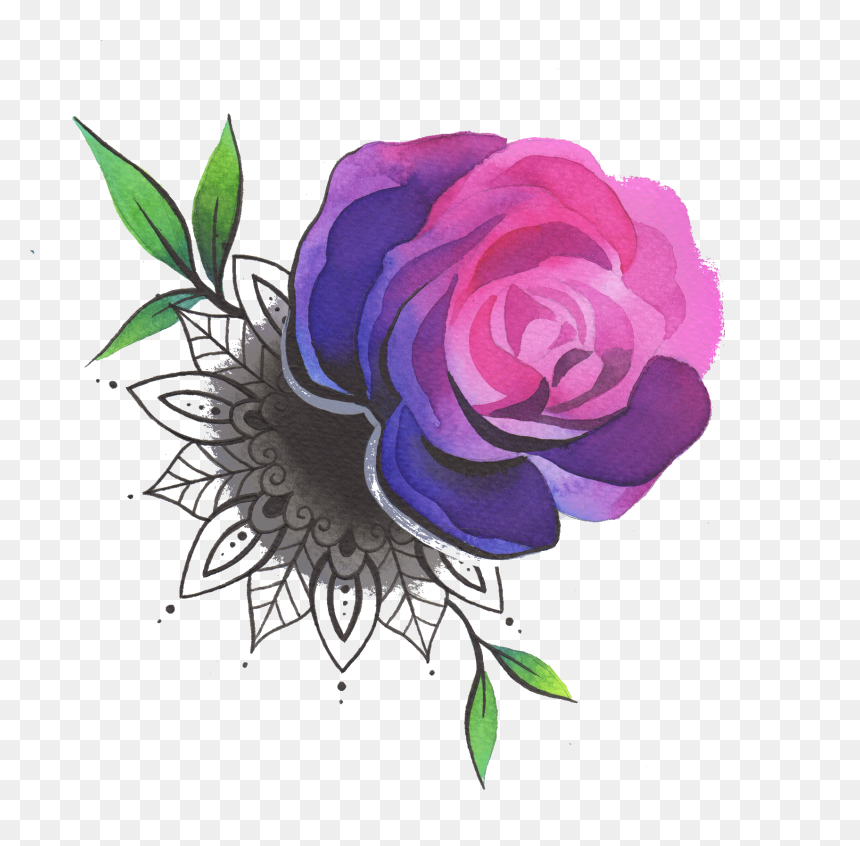 Rose With Mandala - Purple Rose Png Tattoo, Transparent Png - color full png