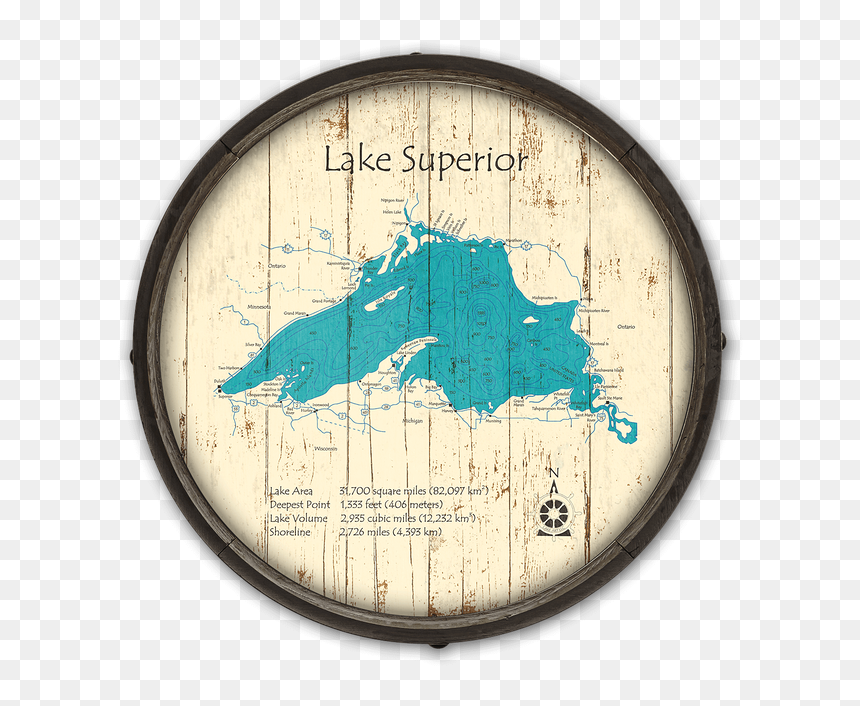Lake Superior Wooden Barrel End Map - Michigan Great Lakes Png, Transparent Png - great lakes png