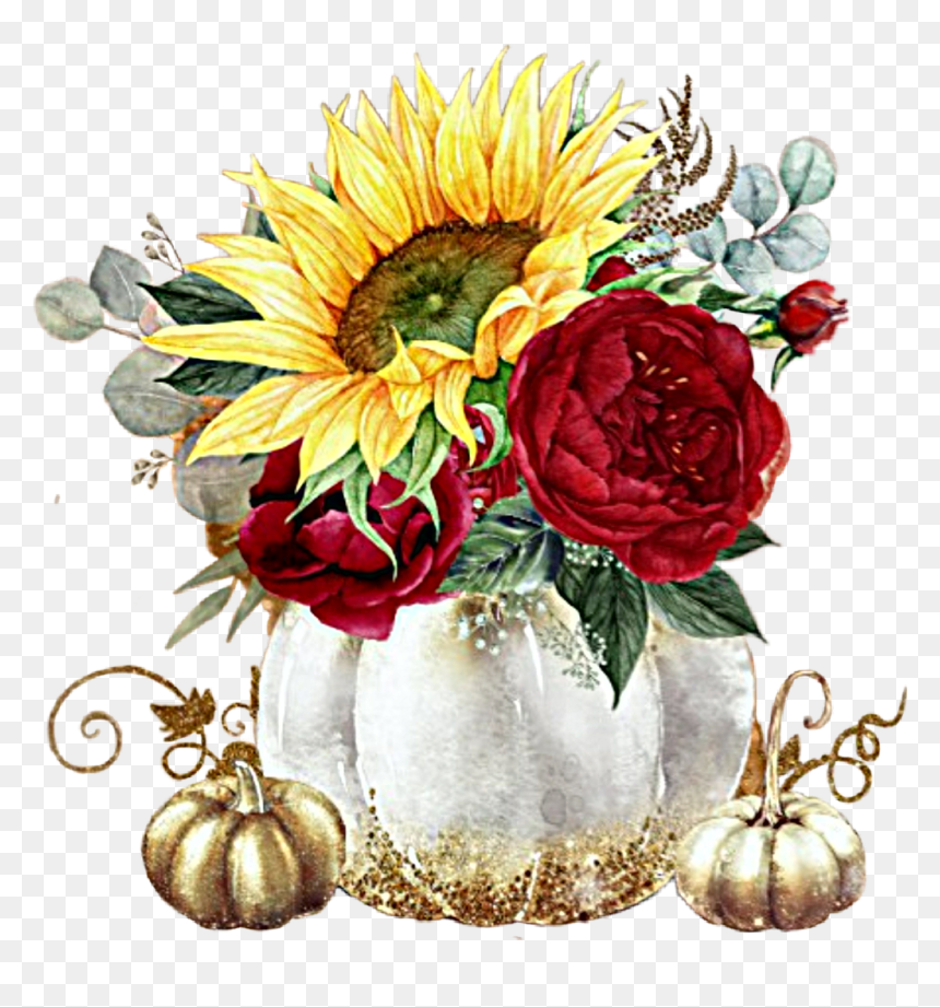 #flowers #sunflowers #roses #pumpkins #summer #fall - Sunflower And Roses Invitations, HD Png Download - centerpiece png