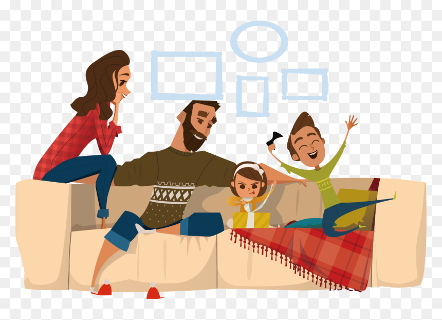 Clip Art Sitting On Couch Watching Tv Eating Cheetos - Family At Home Illustration, HD Png Download - sitting down png