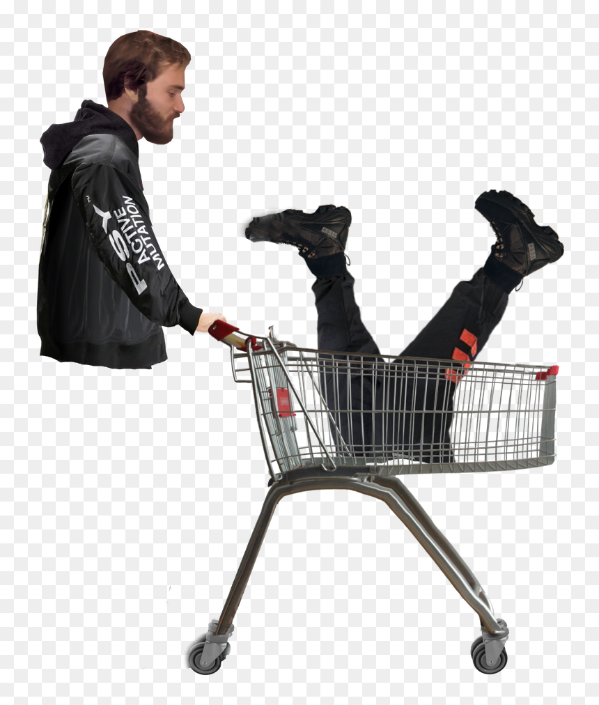 Pewdiepie With Shopping Cart, HD Png Download - pewdiepie png