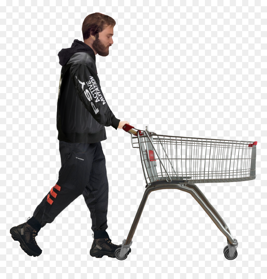 Pewdiepie With Shopping Cart, HD Png Download - pewdiepie png