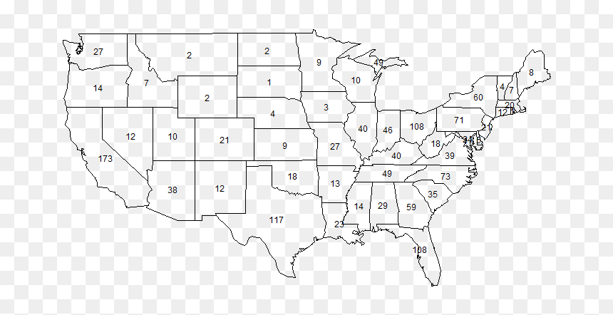 Map Of The United States With Numbers, HD Png Download - usa map png