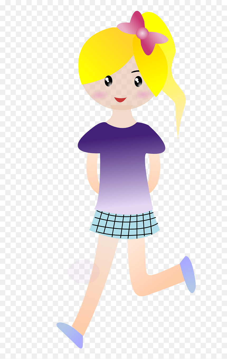 Girl Ponytail Running Walking Png Image - Cartoon Girl Running Png, Transparent Png - niña png