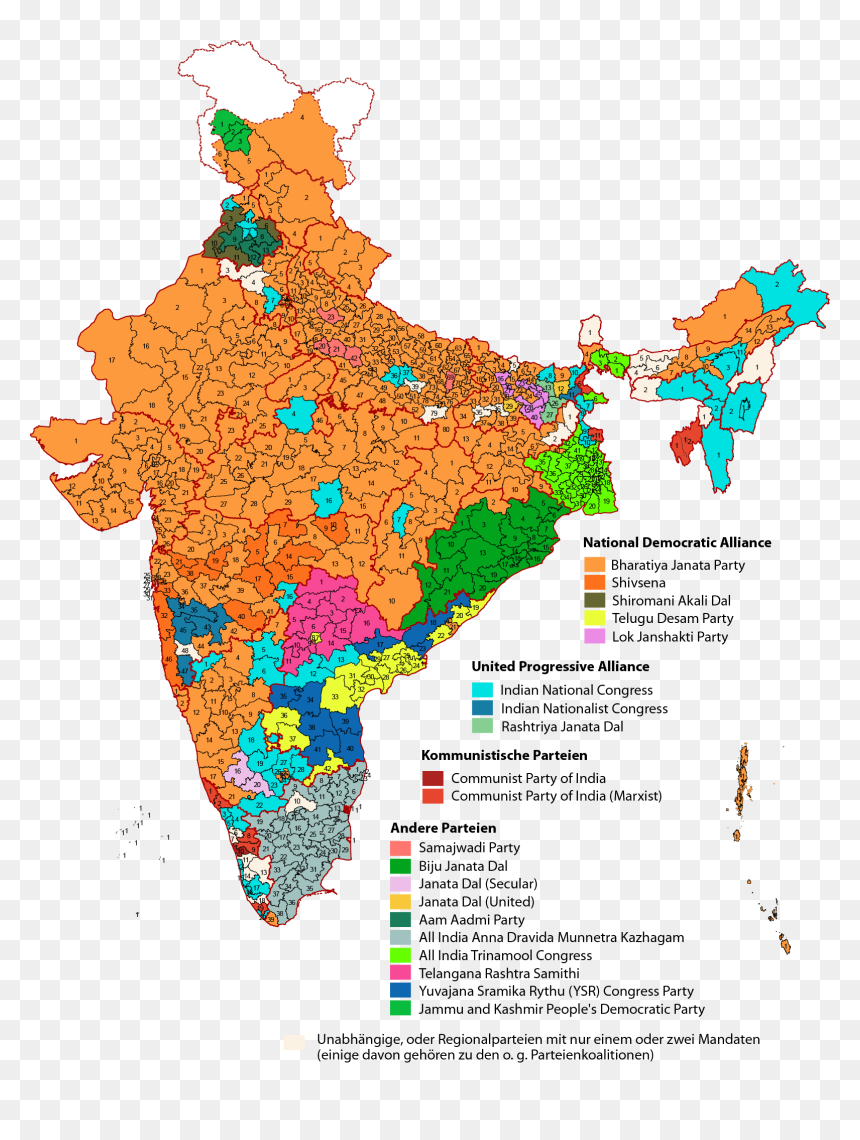 Indische Parlamentswahl 2014 Parteien - India Election Results Map, HD Png Download - akali png