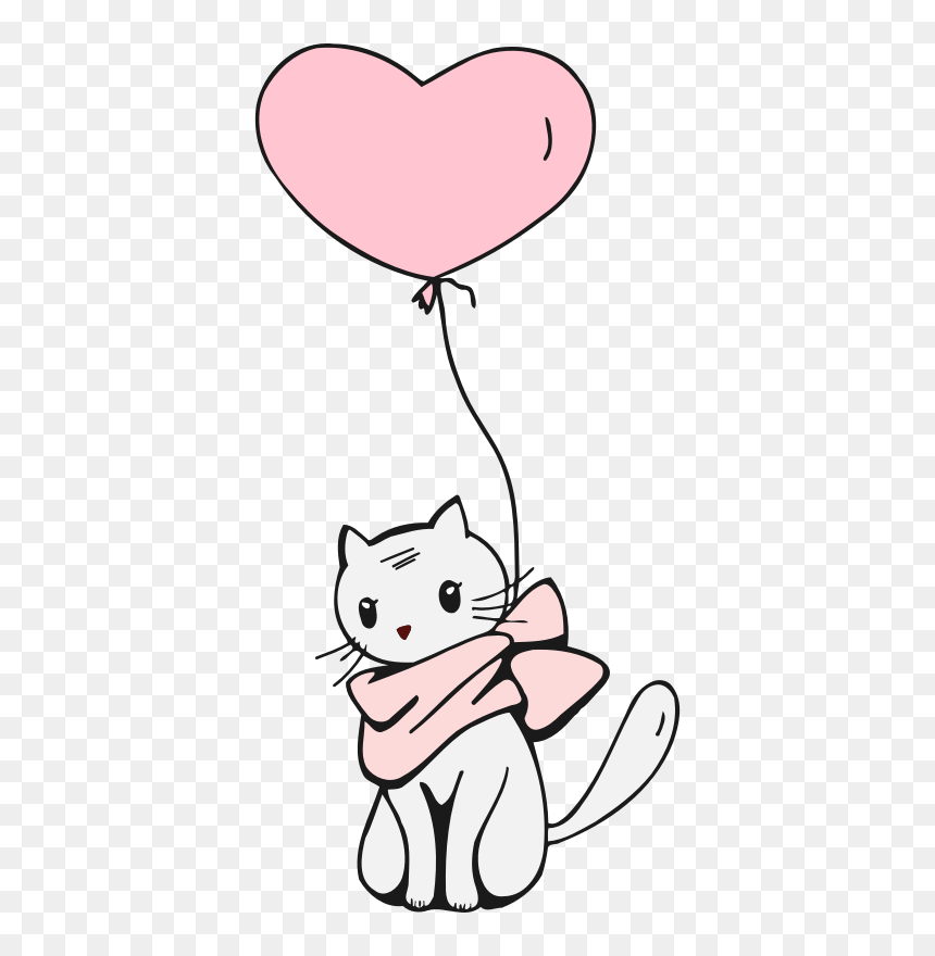 Cat And Balloon - Line Art Cat, HD Png Download - balloon animal png