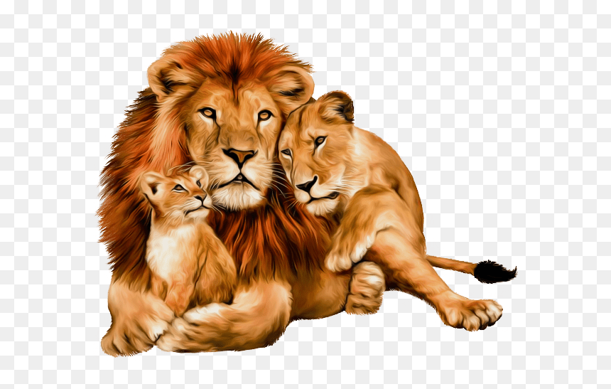 Lion And Its Family, HD Png Download - animals png