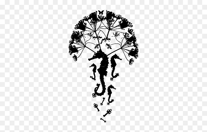 #seahorses #flyingseahorses #blackflowers #keys #flying - Illustration, HD Png Download - key silhouette png