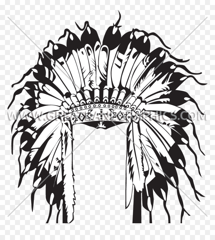 Indian Head Dress Production - Indian Headdress Black And White, HD Png Download - indian chief png