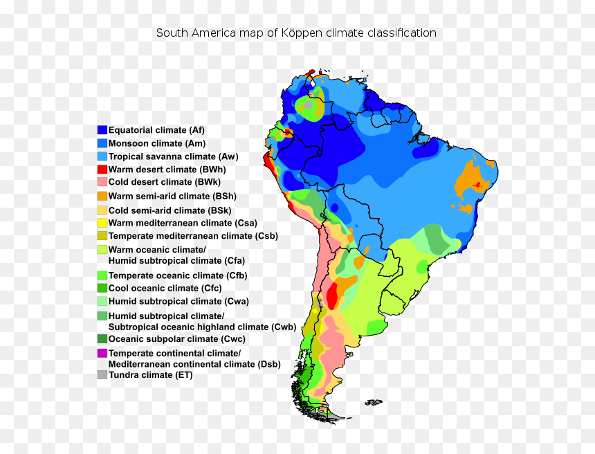 South America Map Of Köppen Climate Classification - Ethnic Map Of South America, HD Png Download - latin america flags png