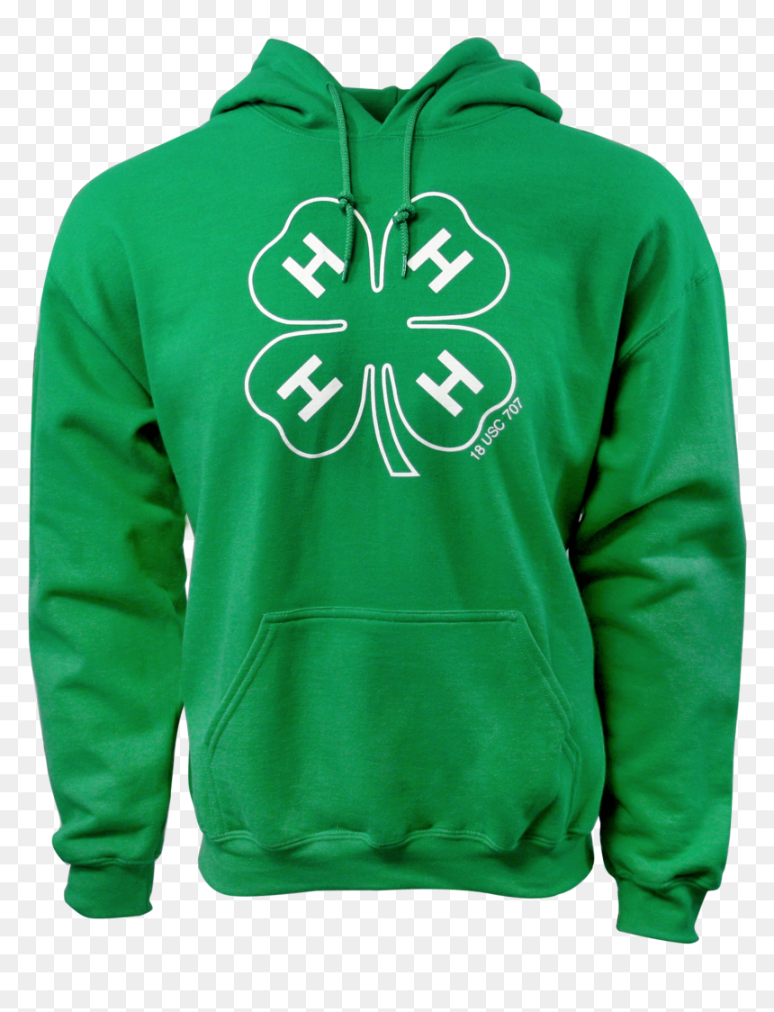 4-h Green Hoodie With Clover Outline - Hoodie, HD Png Download - 4-h clover png