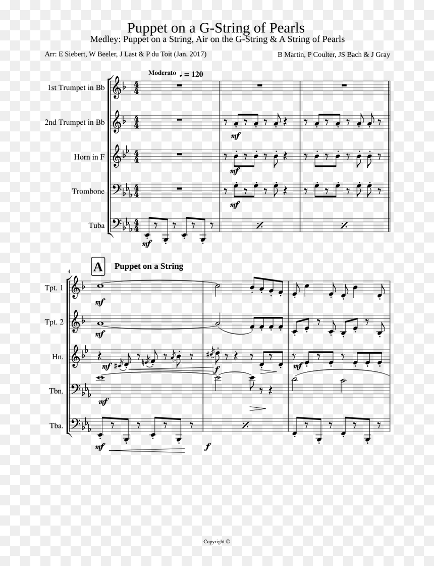 Air On Ag String Bb Trumpet Score, HD Png Download - puppet strings png