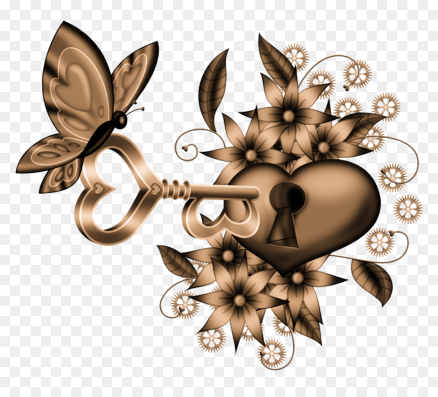 #key #heart #butterfly #steampunk #scrapelement - Illustration, HD Png Download - steampunk butterfly png