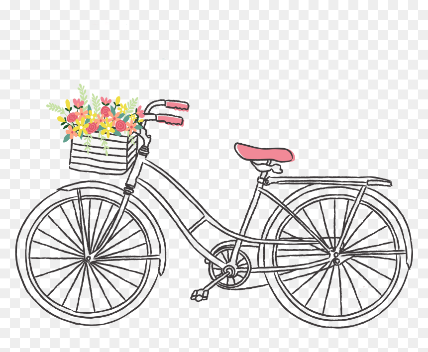 Free Romantic Clip Art - Bike With Flower Basket Clipart, HD Png Download - bike clipart png