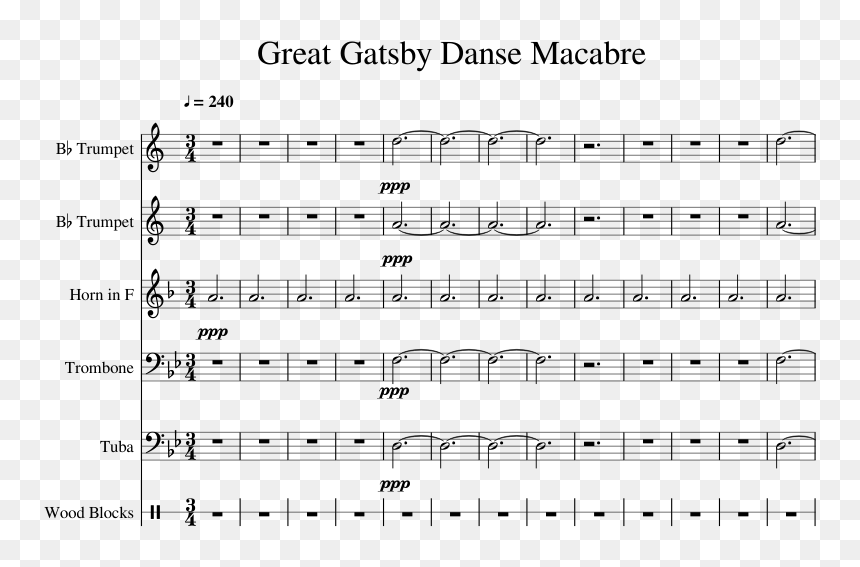 Great Gatsby Danse Macabre Sheet Music For Trumpet, - Sheet Music, HD Png Download - the great gatsby png