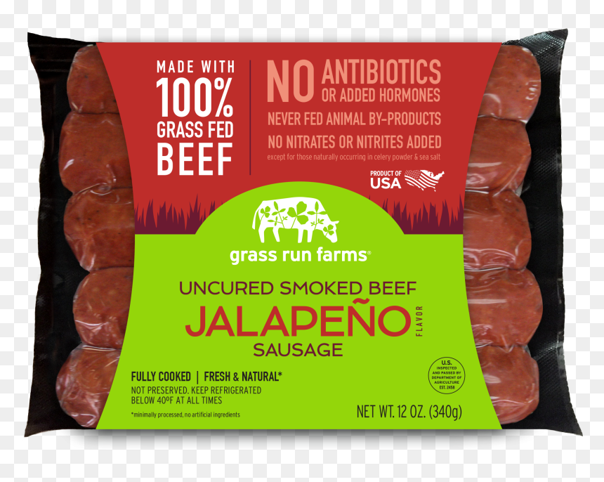 100% Grass Fed Uncured Smoked Beef Jalapeno Sausage - Chocolate, HD Png Download - cooked meat png
