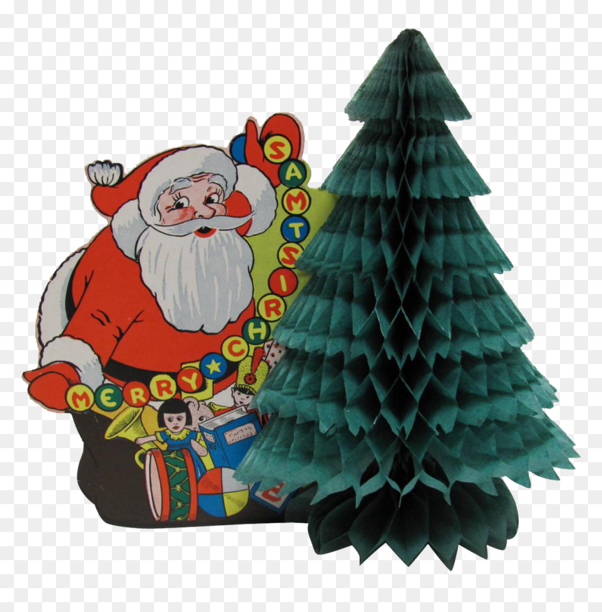 Clip Art Santa Honeycomb Decoration Double - Christmas Tree, HD Png Download - cartoon christmas tree png
