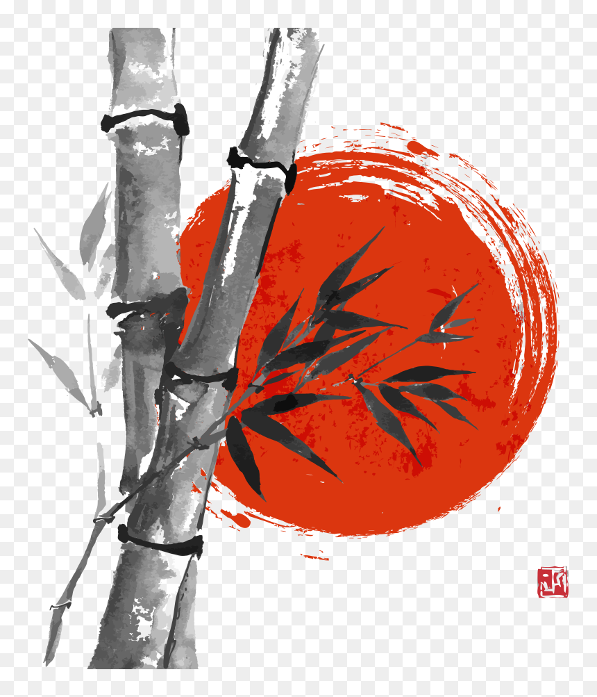 Japanese Wash Vector Ink Japan Bamboo Painting Clipart - Japanese Bamboo Drawing, HD Png Download - bamboo vector png