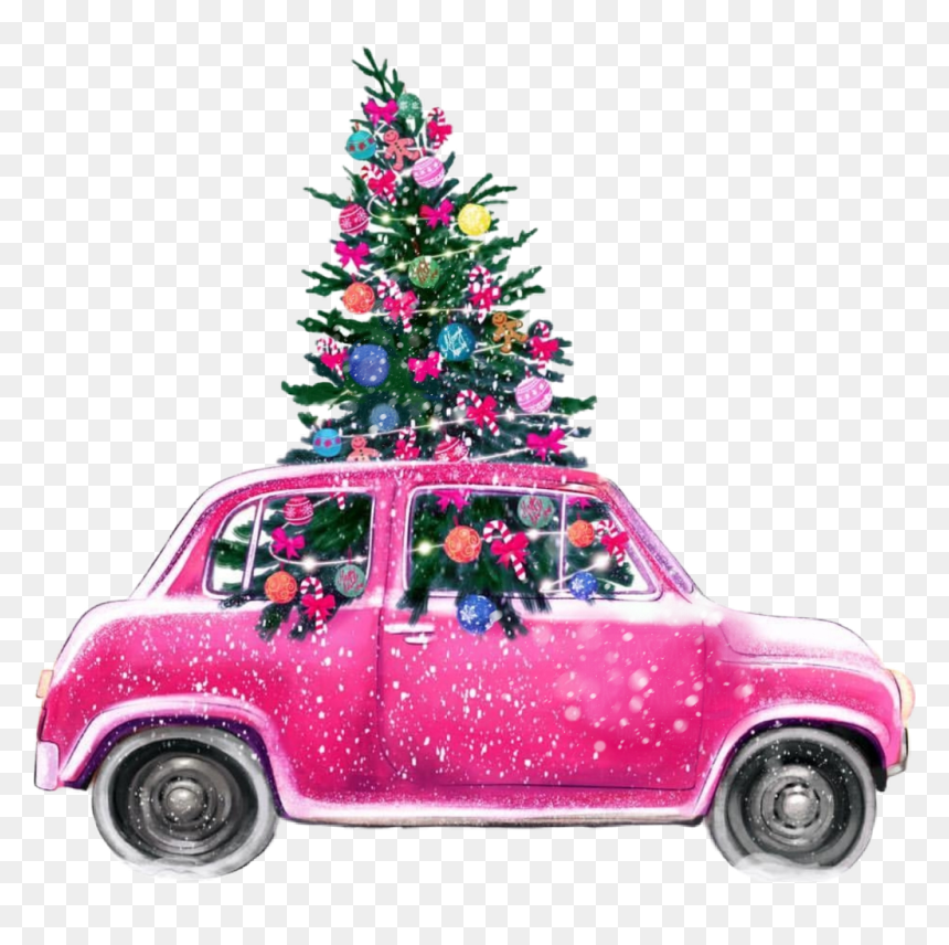 #christmas #pink #car #snow #winter #scchristmastrees - Anastasia Kosyanova Drawings, HD Png Download - pink car png