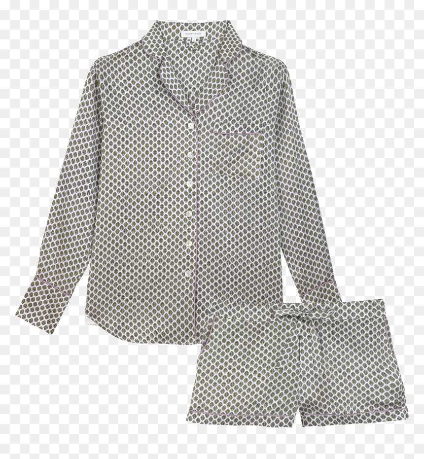 Blouse Pajamas Silk Nightwear Nightshirt - Polka Dot, HD Png Download - blouse png