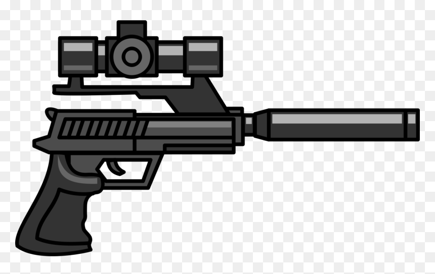 Gun Accessory,machine Gun,sniper Rifle - Pistol With Silencer And Scope, HD Png Download - gun png image