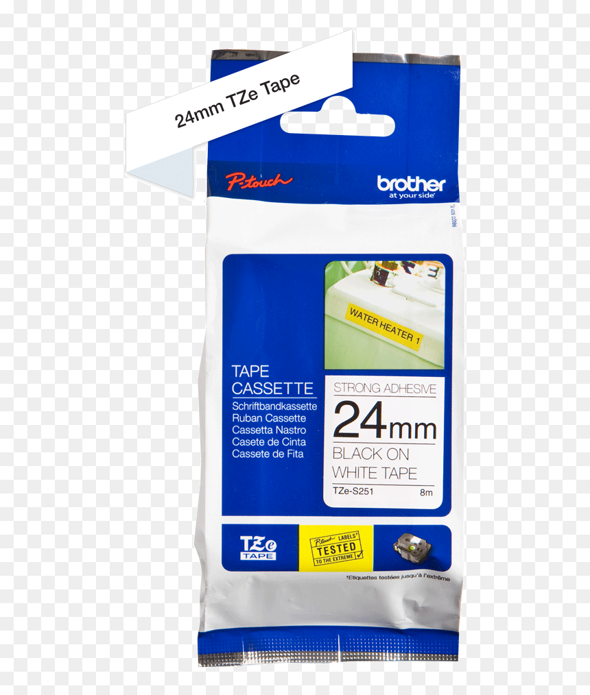 Brother Tze S251 24mm Black On White Strong Adhesive, HD Png Download - white tape png