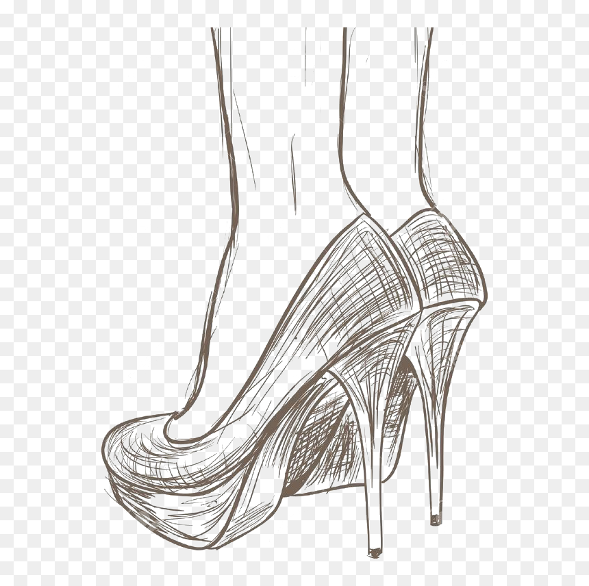 Shoe Drawing High - Heels Drawing, HD Png Download - high heel shoe png