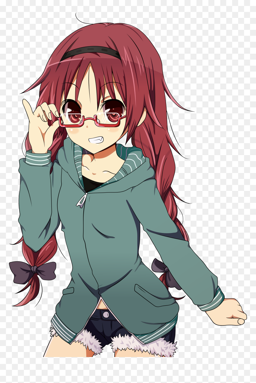 View 1308702113489 , - Anime Girl Red Hair Young, HD Png Download - glases png