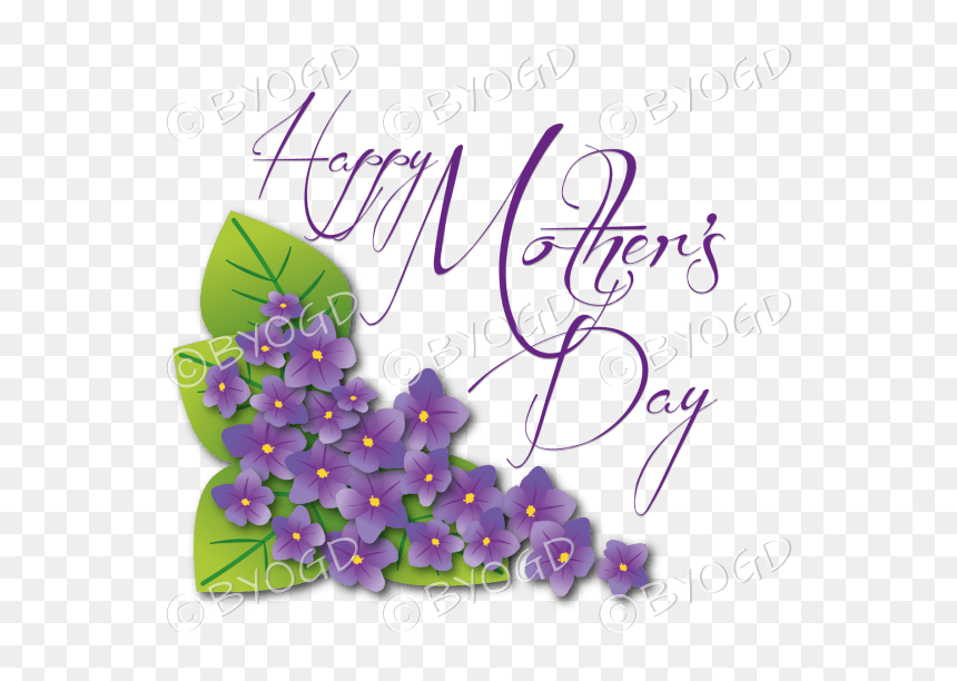 Happy Mother’s Day With Purple Violets - Happy Mothers Day With Violets, HD Png Download - happy mother day png