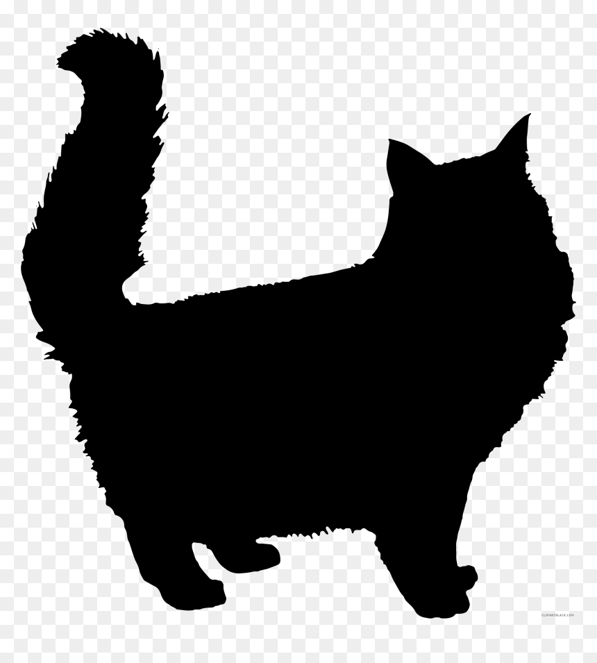 Fluffy Cat Silhouette, HD Png Download - cat face png