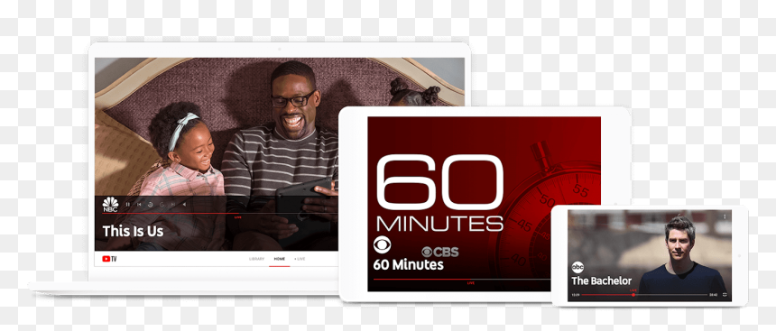 Youtube Tv Mockups On A Laptop, Tablet, And Smartphone - 60 Minutes, HD Png Download - youtube red png