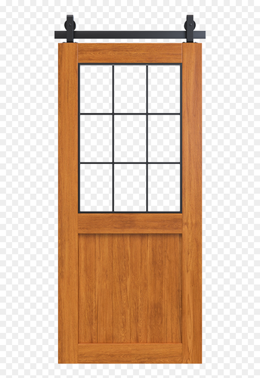 Stained Wood Frame Barn Door With Glass Window - Door, HD Png Download - barn door png