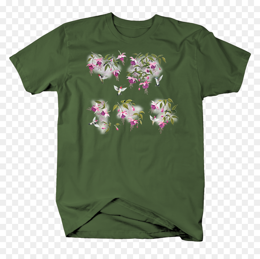 Hummingbirds Flying Around Flowers Wildlife Bird Throat - T-shirt, HD Png Download - flying flowers png