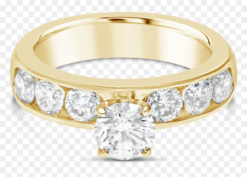 Propose Tonight 14k Yellow Gold Round Cut Diamond Pave - Engagement Ring, HD Png Download - gold round png