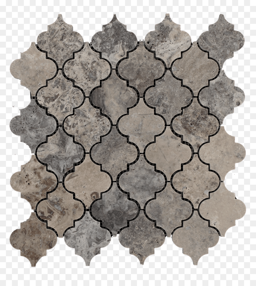 Silver Travertine Mosaic Tile Arabesque - Tile, HD Png Download - tile.png