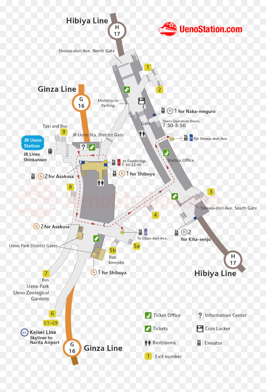 Ueno Subway Station Map - Map, HD Png Download - map lines png