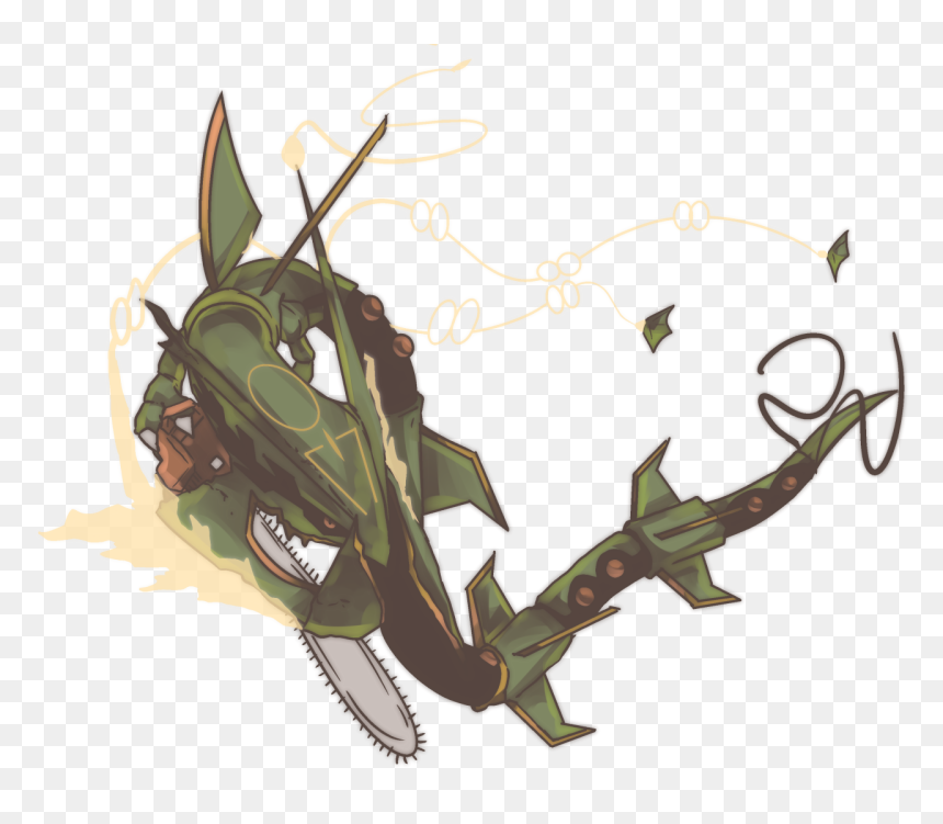 Battle Damage Mega Rayquaza 
217th $5 Commission Want - Mega Rayquaza With A Chainsaw, HD Png Download - mega rayquaza png