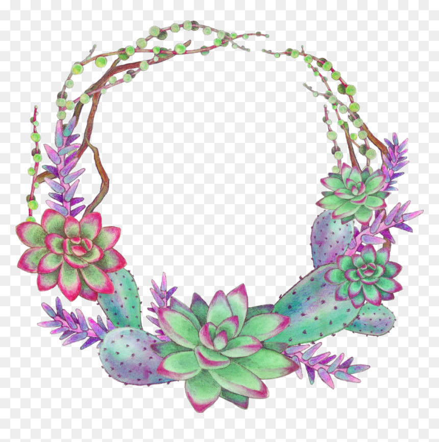 Ftestickers Scsucculent Succulents Wreath Colorful - Succulent Wreath Png Transparent, Png Download - flores acuarela png