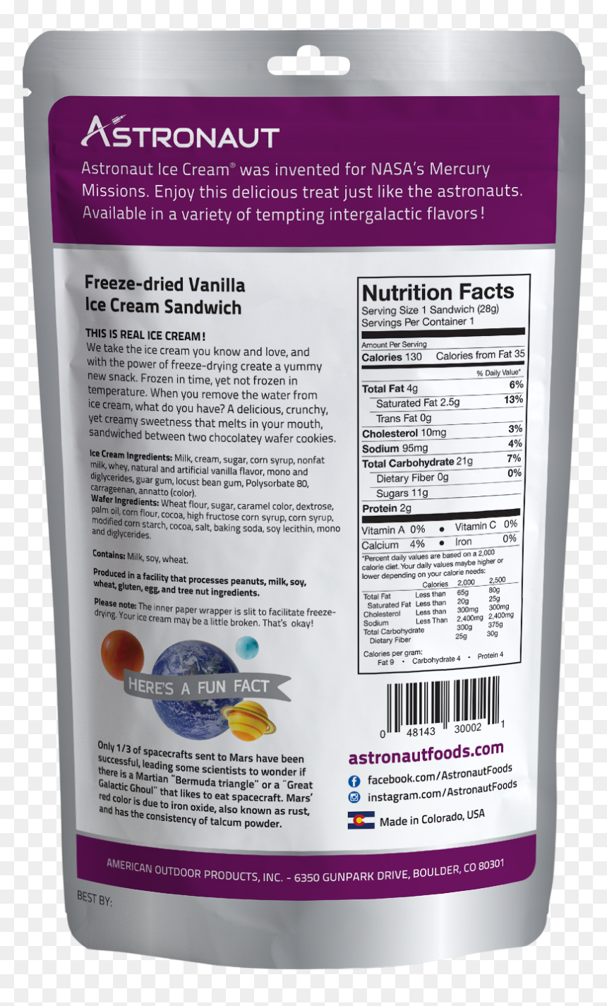 Astronaut Freeze Dried Ice Cream Sandwich 6 Vanilla, HD Png Download - vanilla ice png