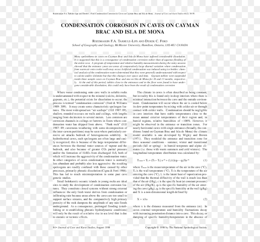 Condensation Corrosion In Caves On Cayman Brac And - Metodos De Estudio, HD Png Download - cave entrance png